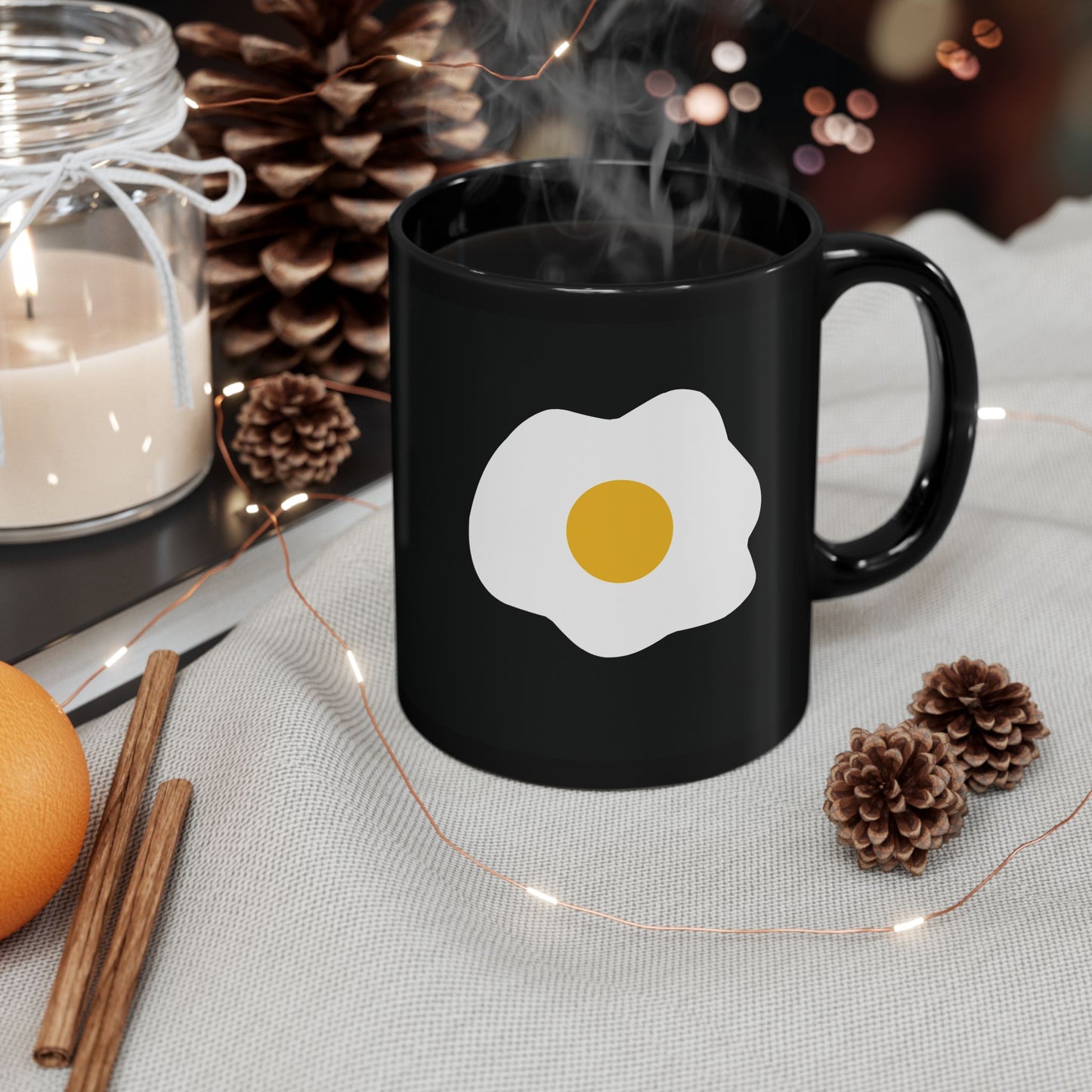 Sunny Breakfast | Black Ceramic Mug with Fried Egg Design