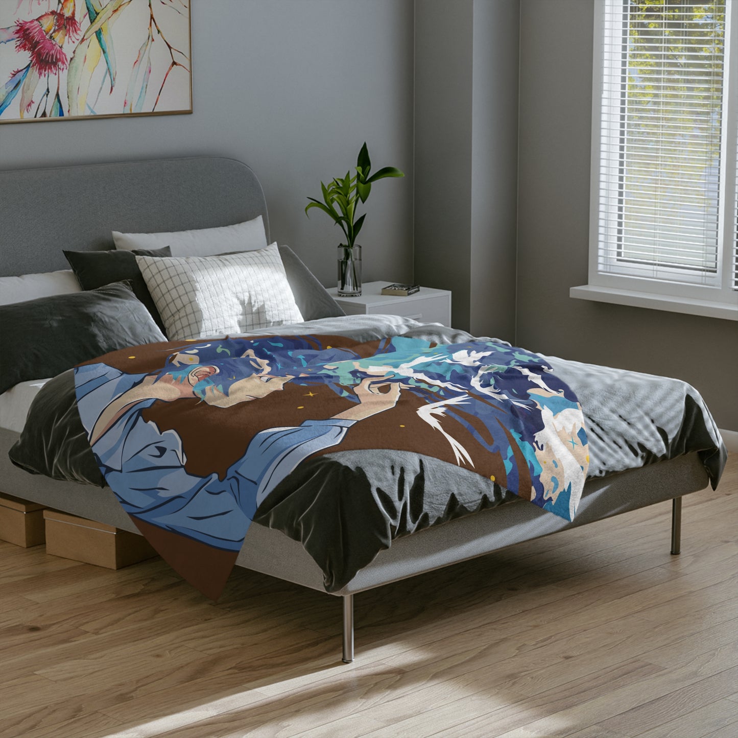Velveteen Microfiber Blanket | Green-Haired Girl and White Birds