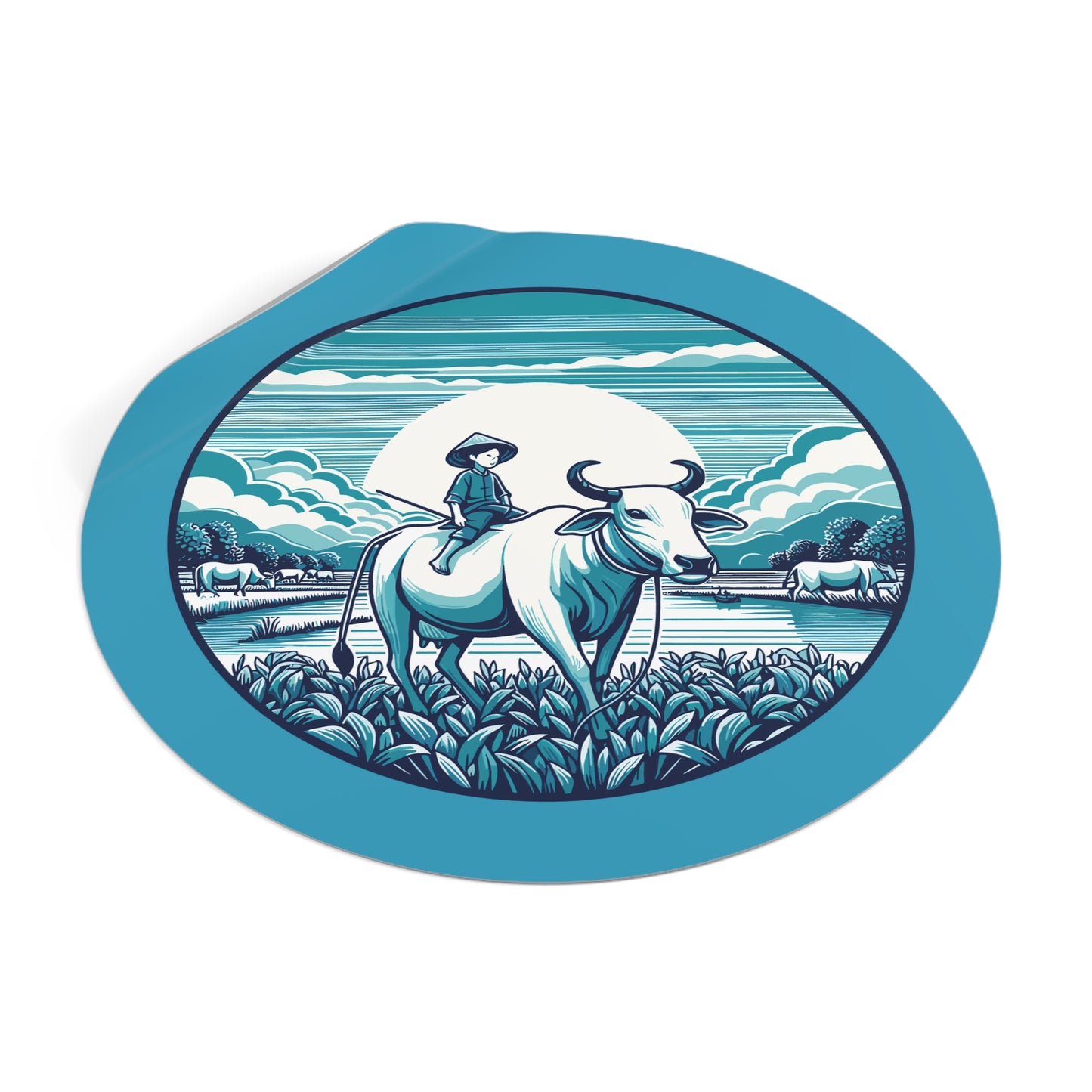 Round Sticker | Buffalo Boy in the Meadow
