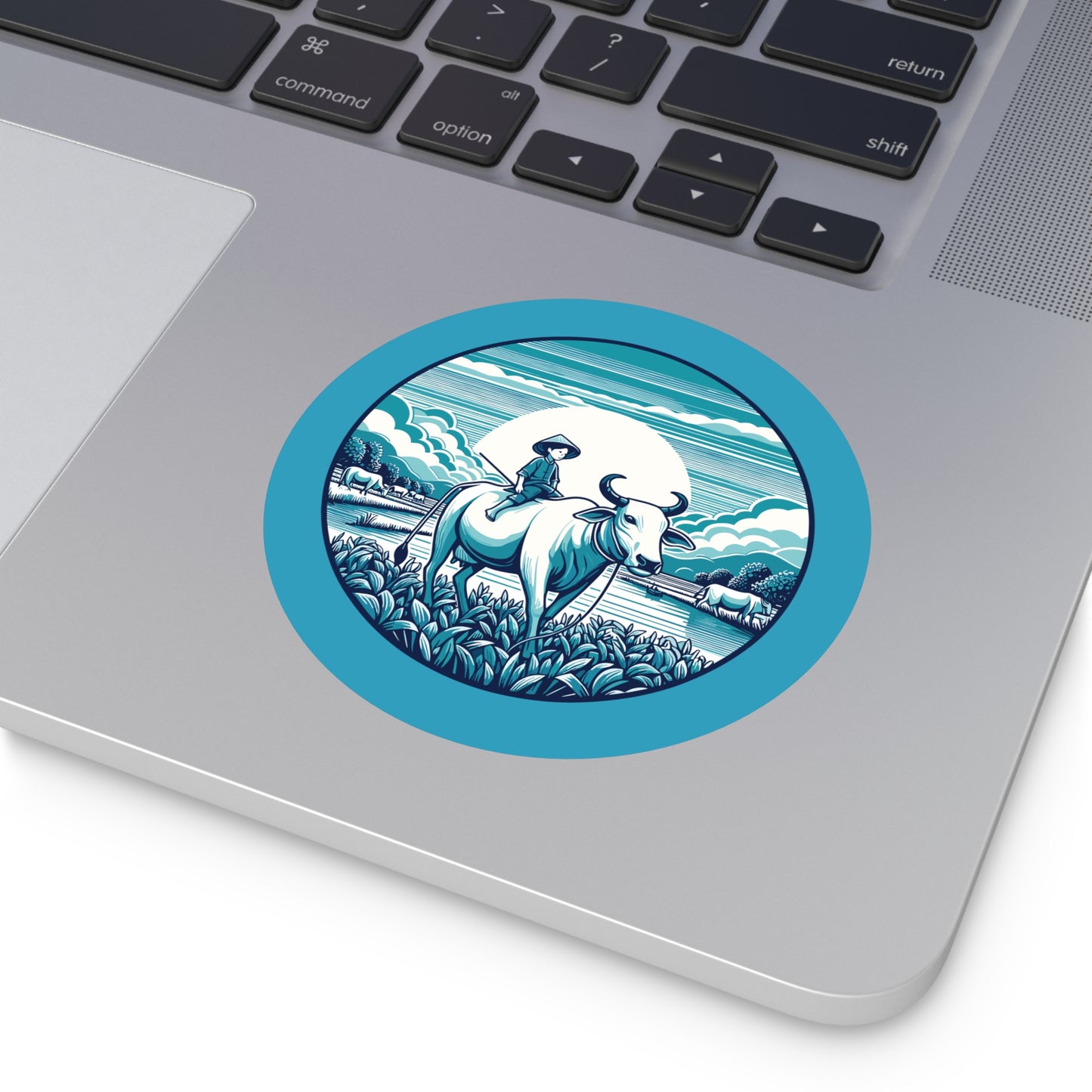 Round Sticker | Buffalo Boy in the Meadow