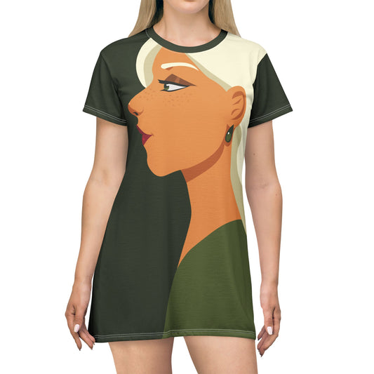 White-Haired Girl Portrait T-Shirt Dress | Artistic & Stylish Statement