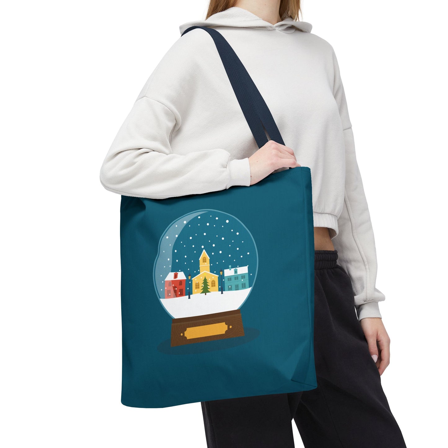 Winter Snow Globe Home | Cozy Winter House Tote Bag with Snow Globe Design