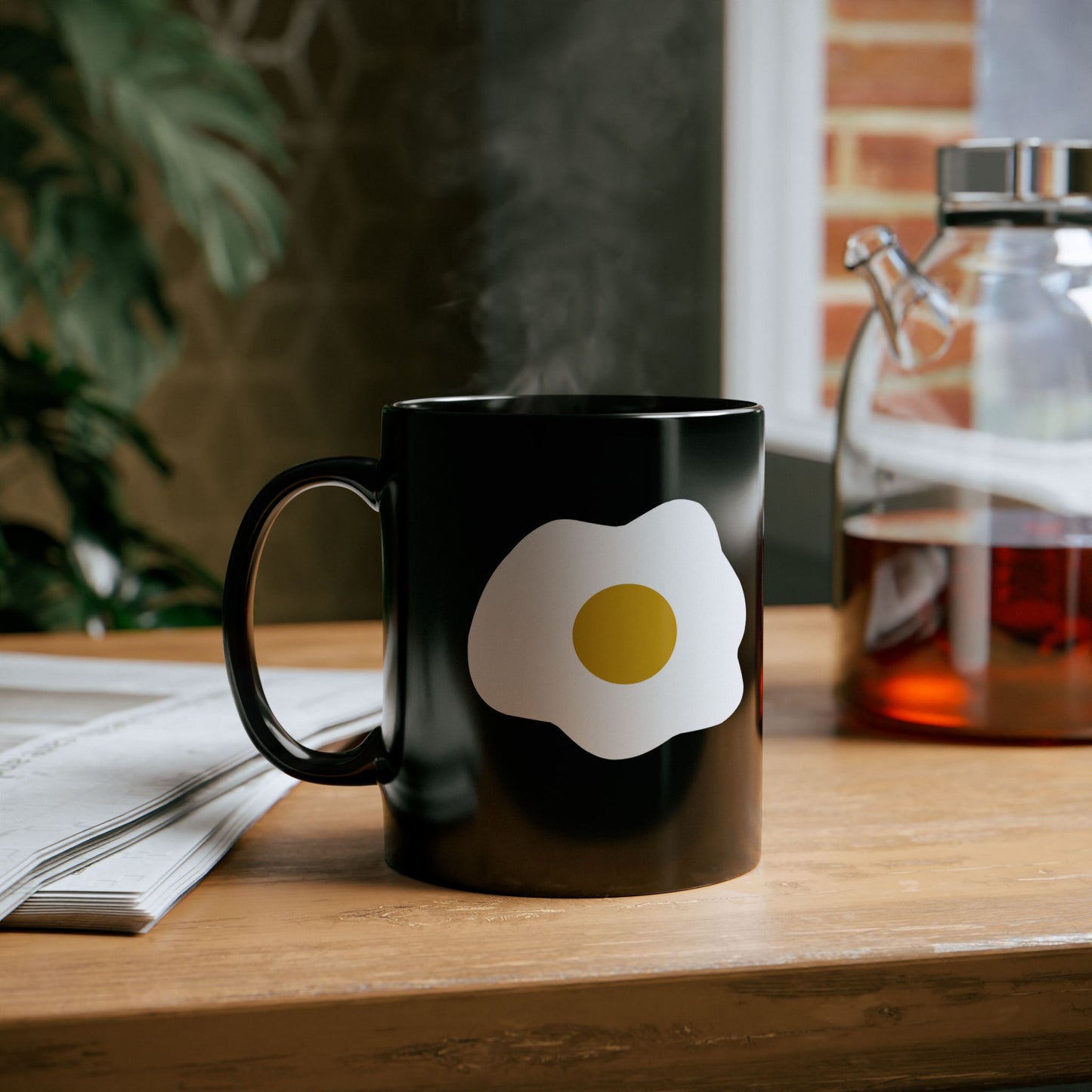 Sunny Breakfast | Black Ceramic Mug with Fried Egg Design