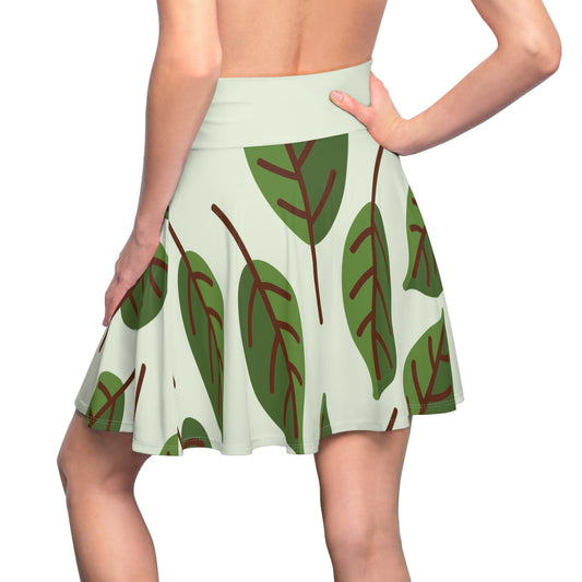 Leafy Freedom Vibes | Women’s Skater Skirt with Fresh Leaf Pattern