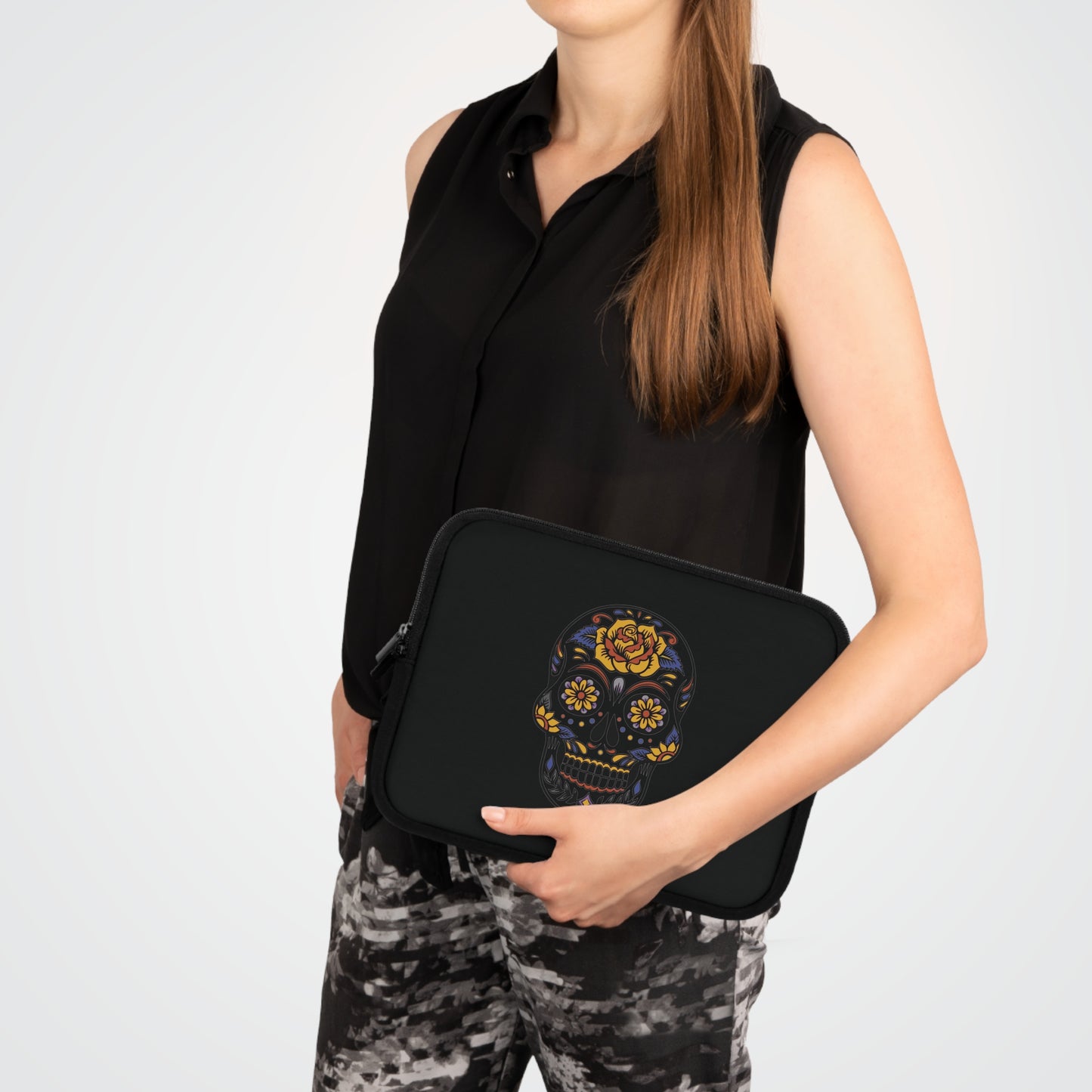 Bloom in Darkness | Artistic Skull & Flower Laptop Sleeve