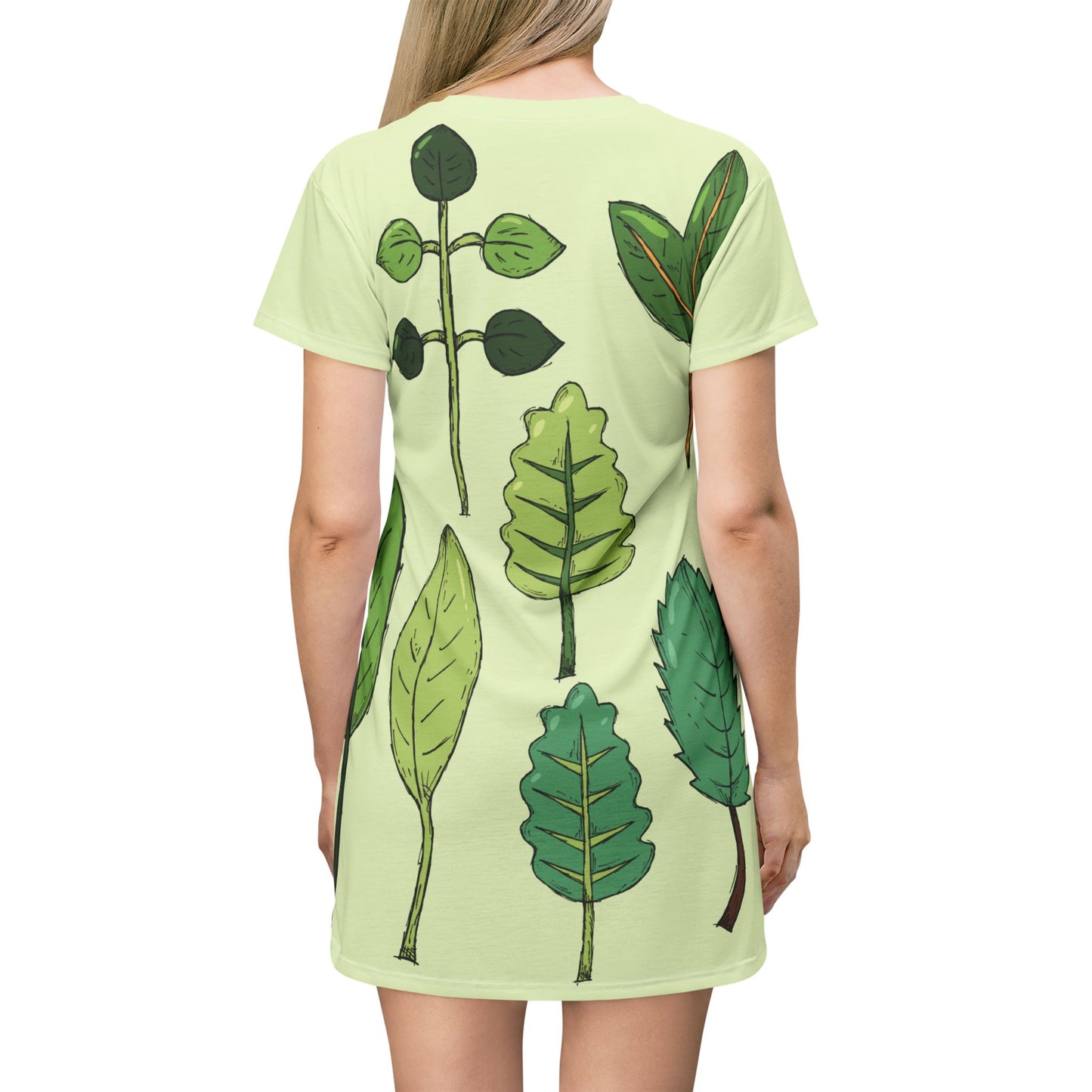 Forest Canopy Art | Artistic Leaf Pattern T-Shirt Dress for Free Spirits