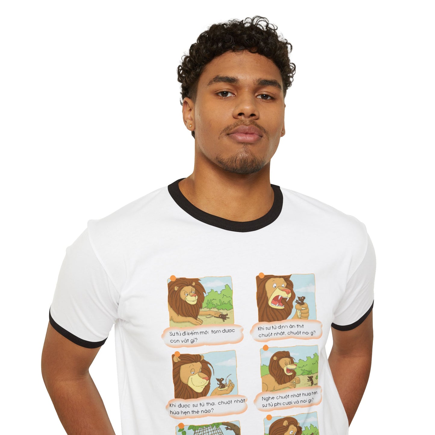 Premium Unisex Ringer T-Shirt | Lion and Mouse Friendship