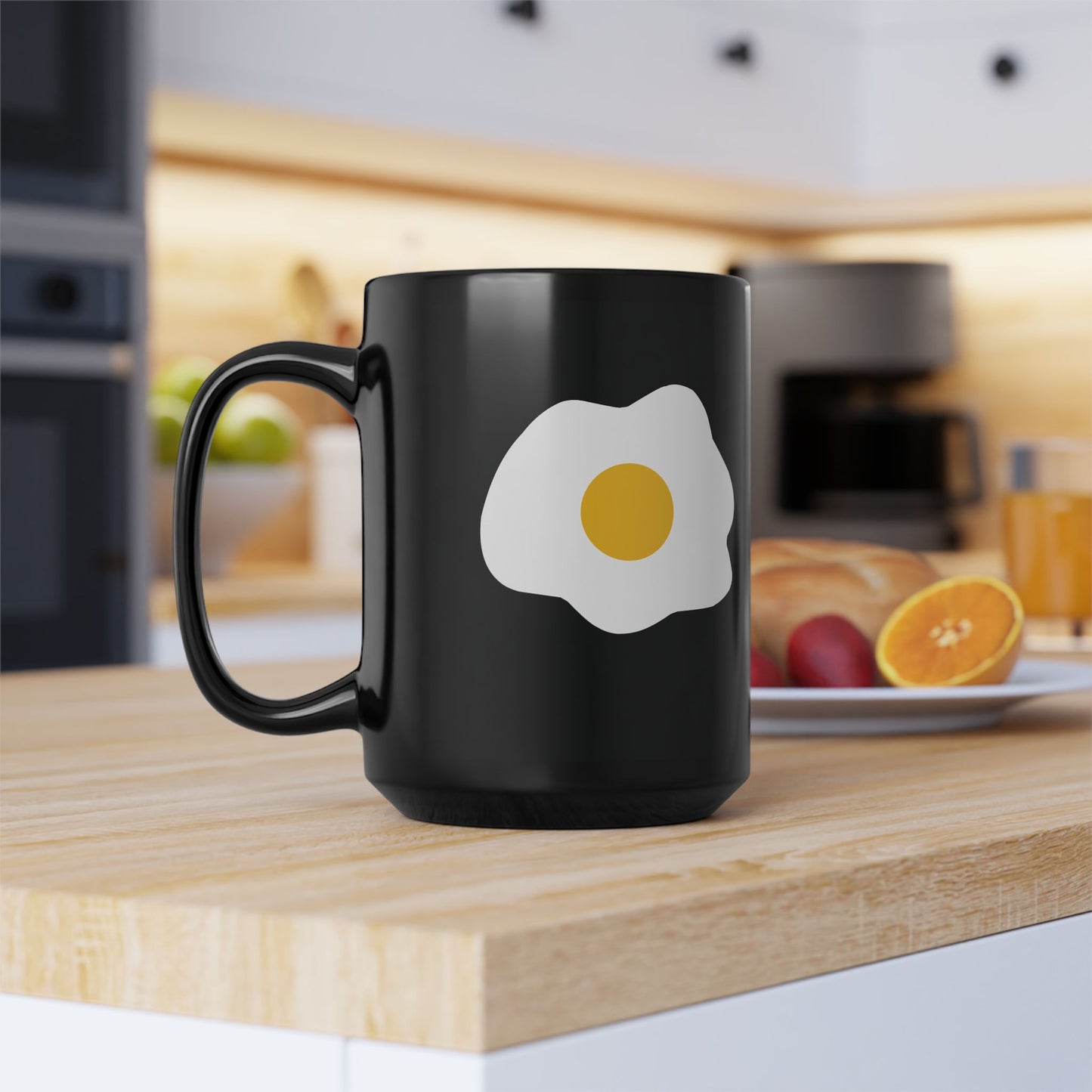 Sunny Breakfast | Black Ceramic Mug with Fried Egg Design