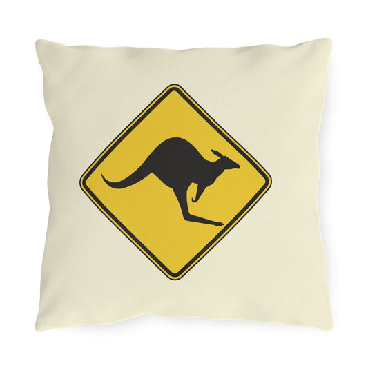 Kangaroo Warning Zone | Fun Artistic Outdoor Pillow for Playful Outdoor Spaces
