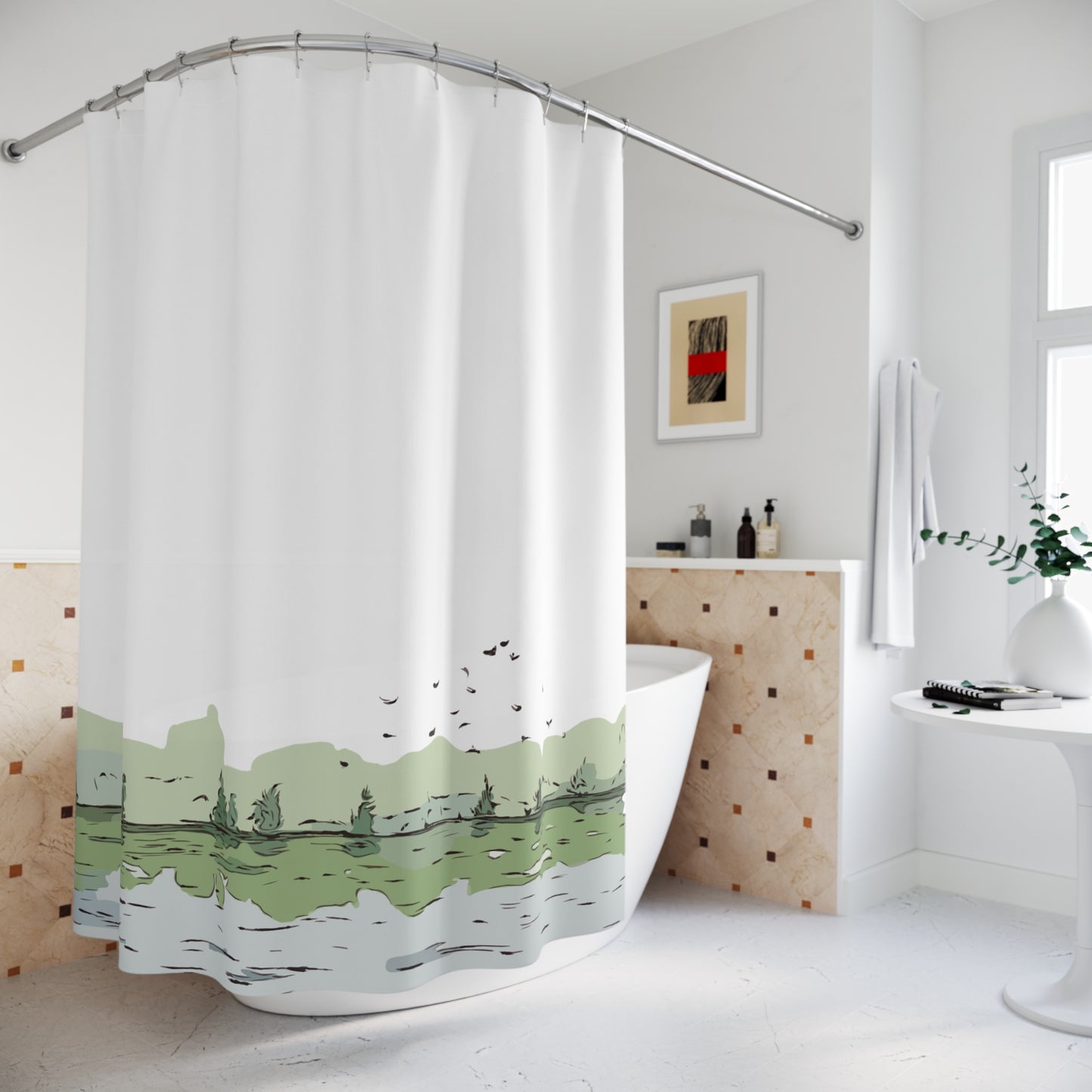 Flowing Freedom | River & Birds Shower Curtain