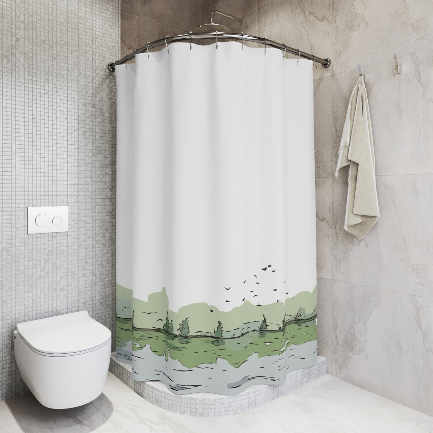 Flowing Freedom | River & Birds Shower Curtain