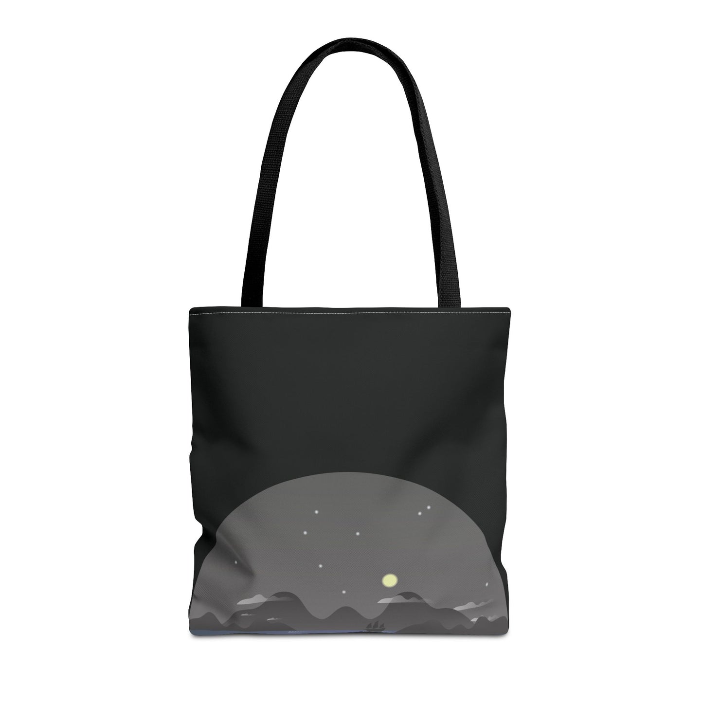 Midnight Voyage | Night Mountain Boat Landscape Tote Bag