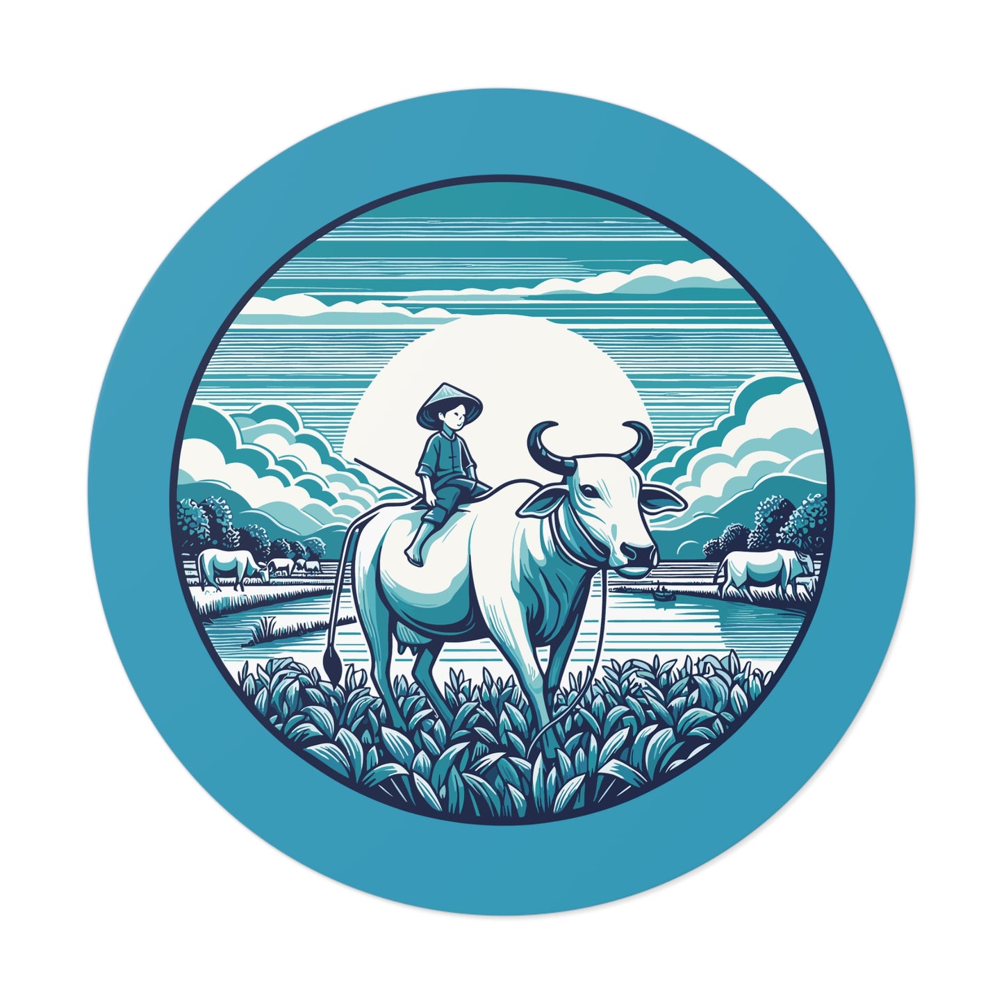 Round Sticker | Buffalo Boy in the Meadow