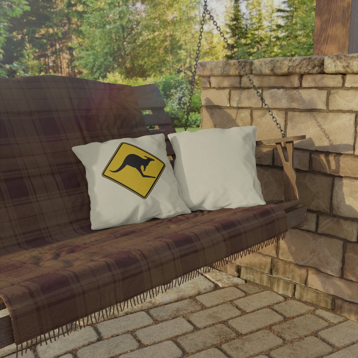 Kangaroo Warning Zone | Fun Artistic Outdoor Pillow for Playful Outdoor Spaces