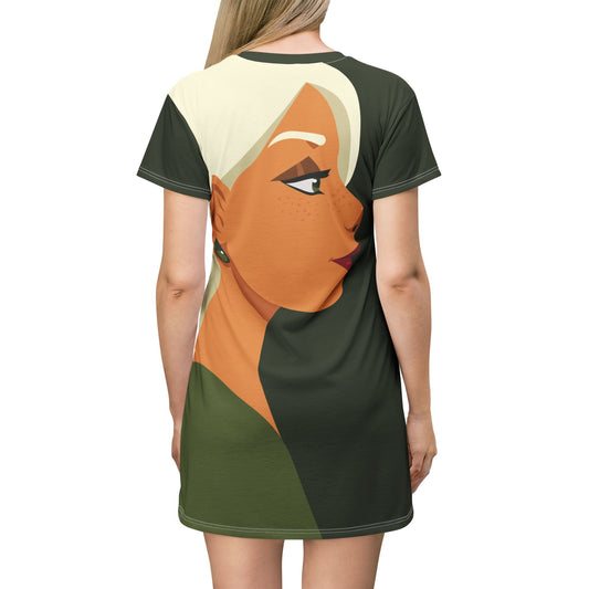 White-Haired Girl Portrait T-Shirt Dress | Artistic & Stylish Statement