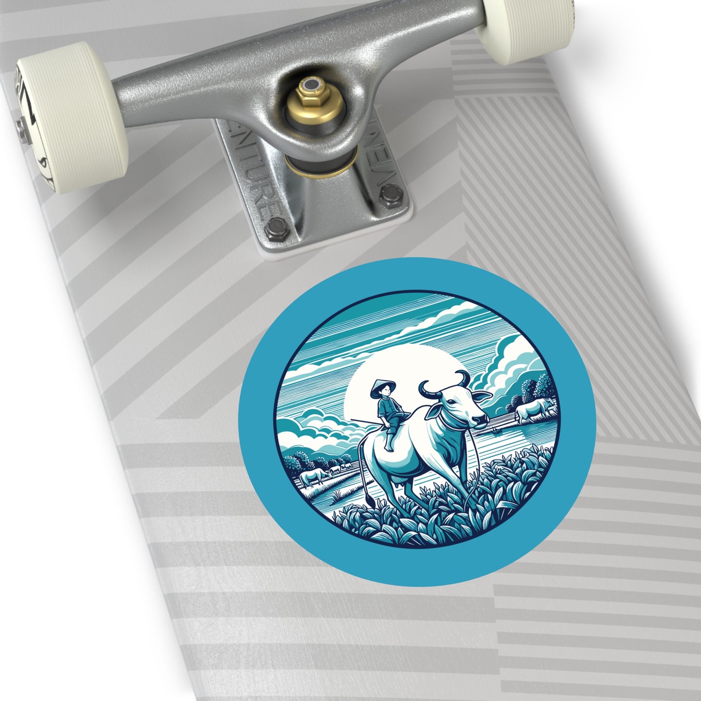 Round Sticker | Buffalo Boy in the Meadow