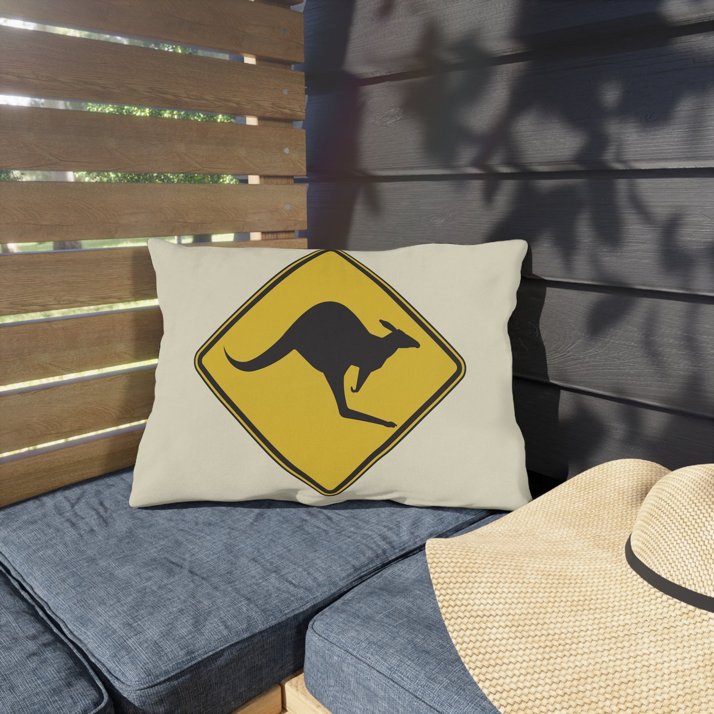 Kangaroo Warning Zone | Fun Artistic Outdoor Pillow for Playful Outdoor Spaces