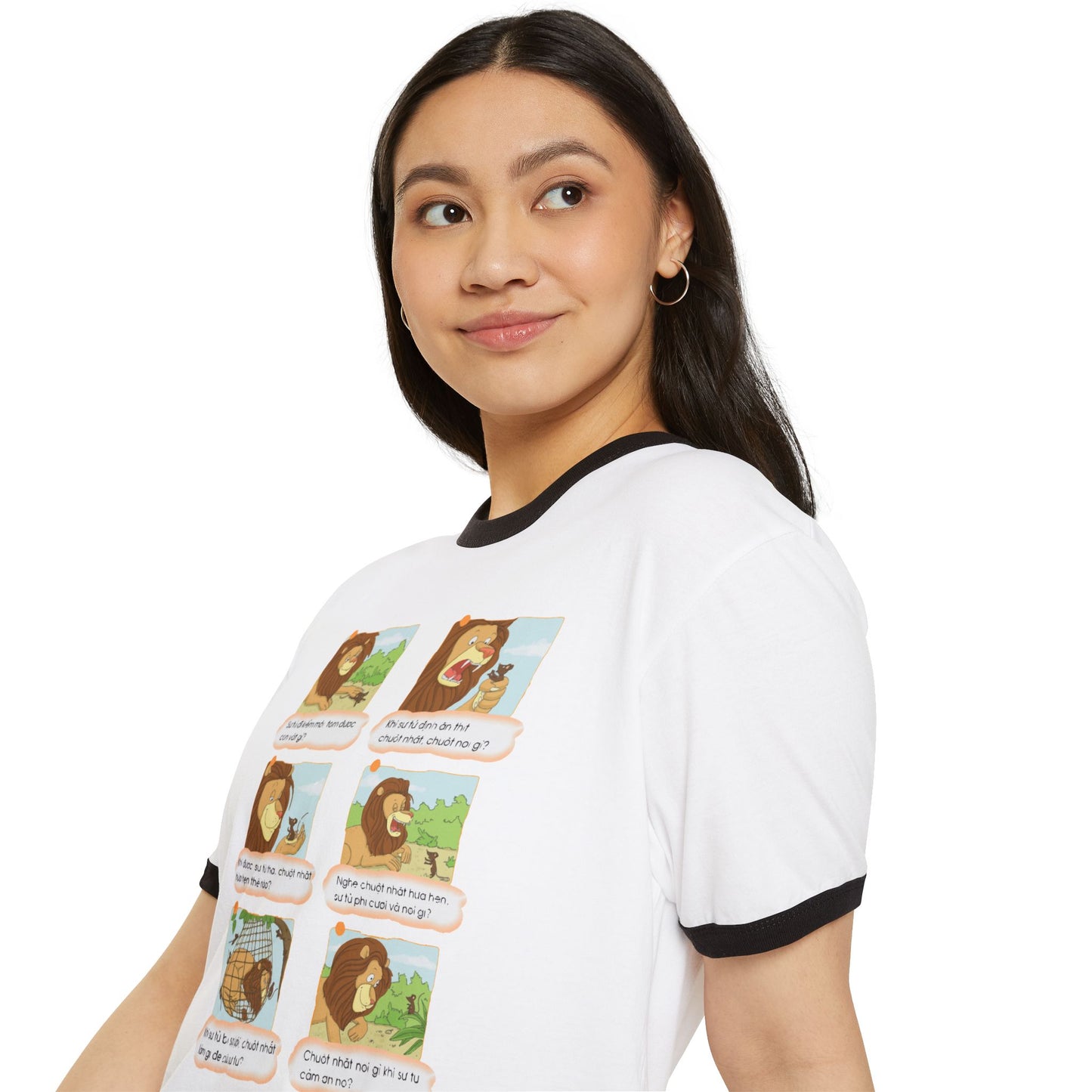 Premium Unisex Ringer T-Shirt | Lion and Mouse Friendship