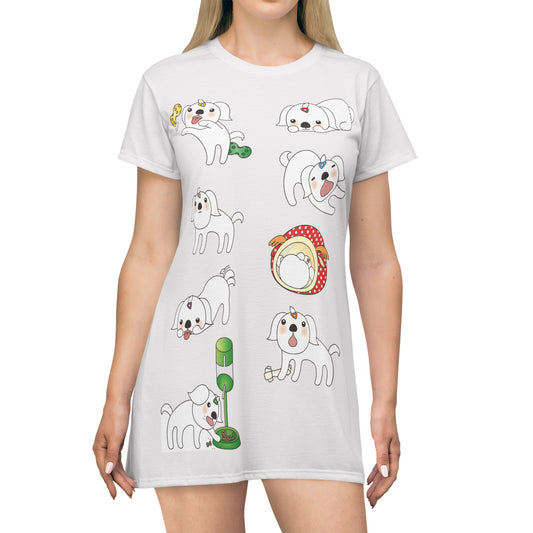 Puppy Love Days | Cute Dog Illustration T-Shirt Dress