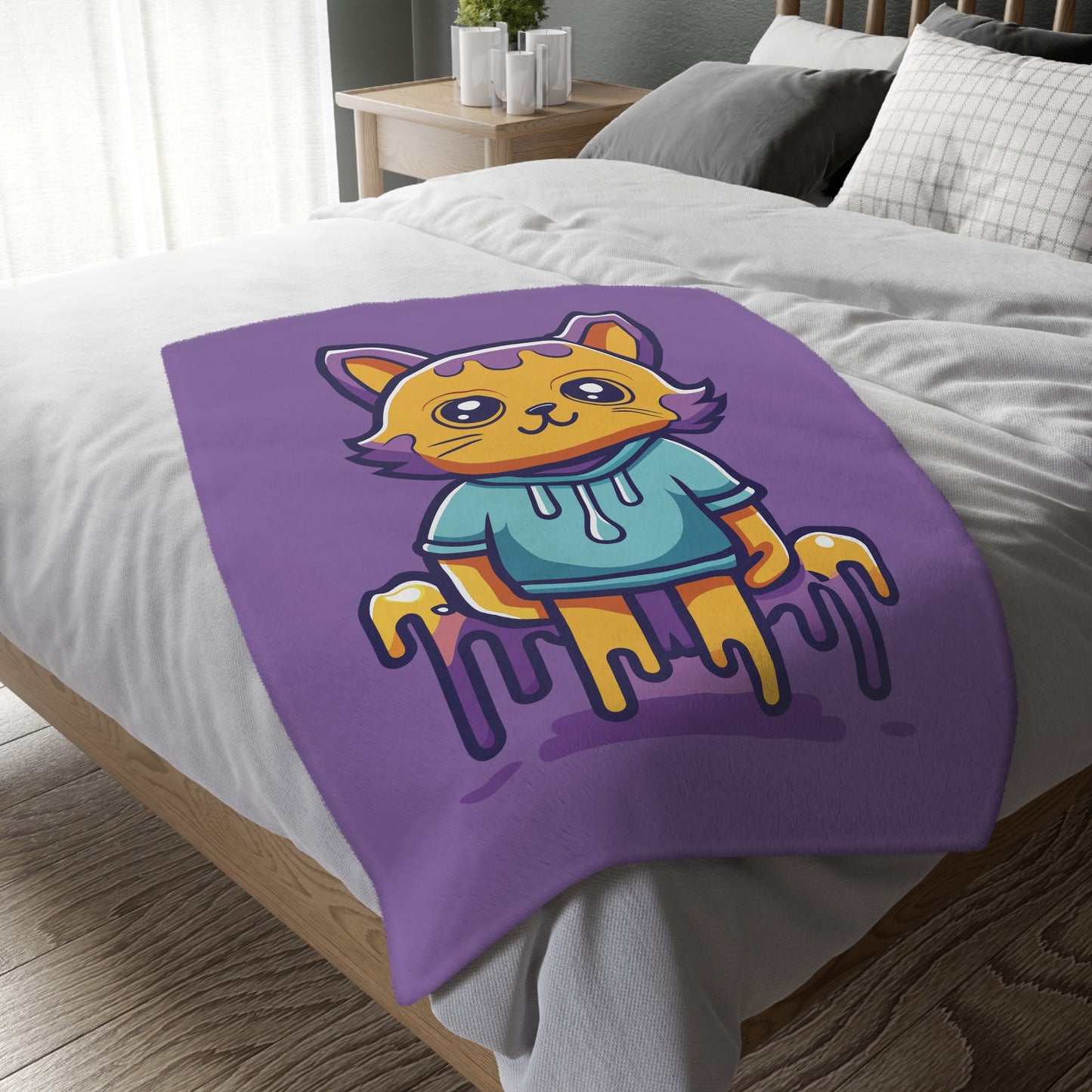 “Dreamy Cat” Velveteen Blanket | Soft, Cute & Cozy