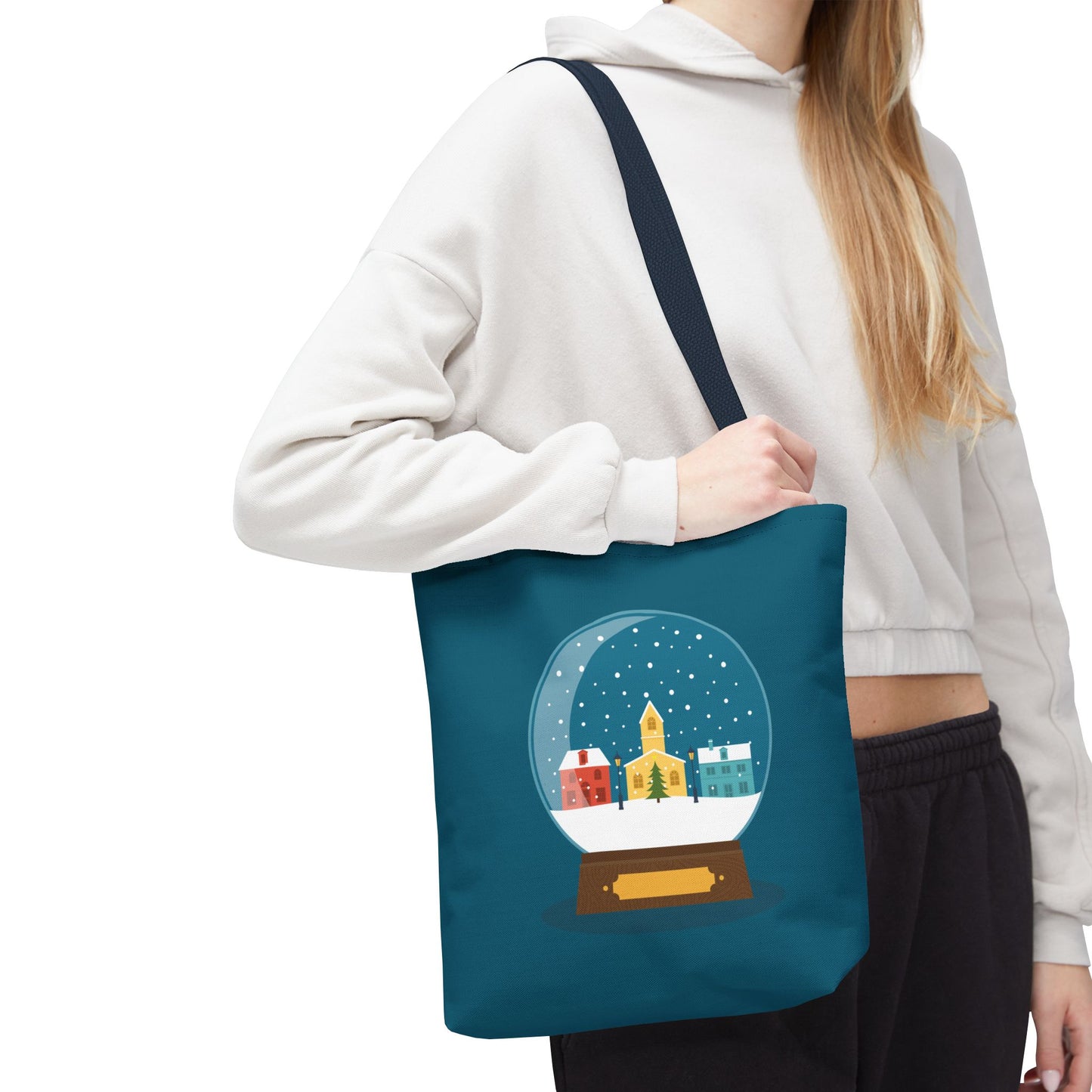 Winter Snow Globe Home | Cozy Winter House Tote Bag with Snow Globe Design
