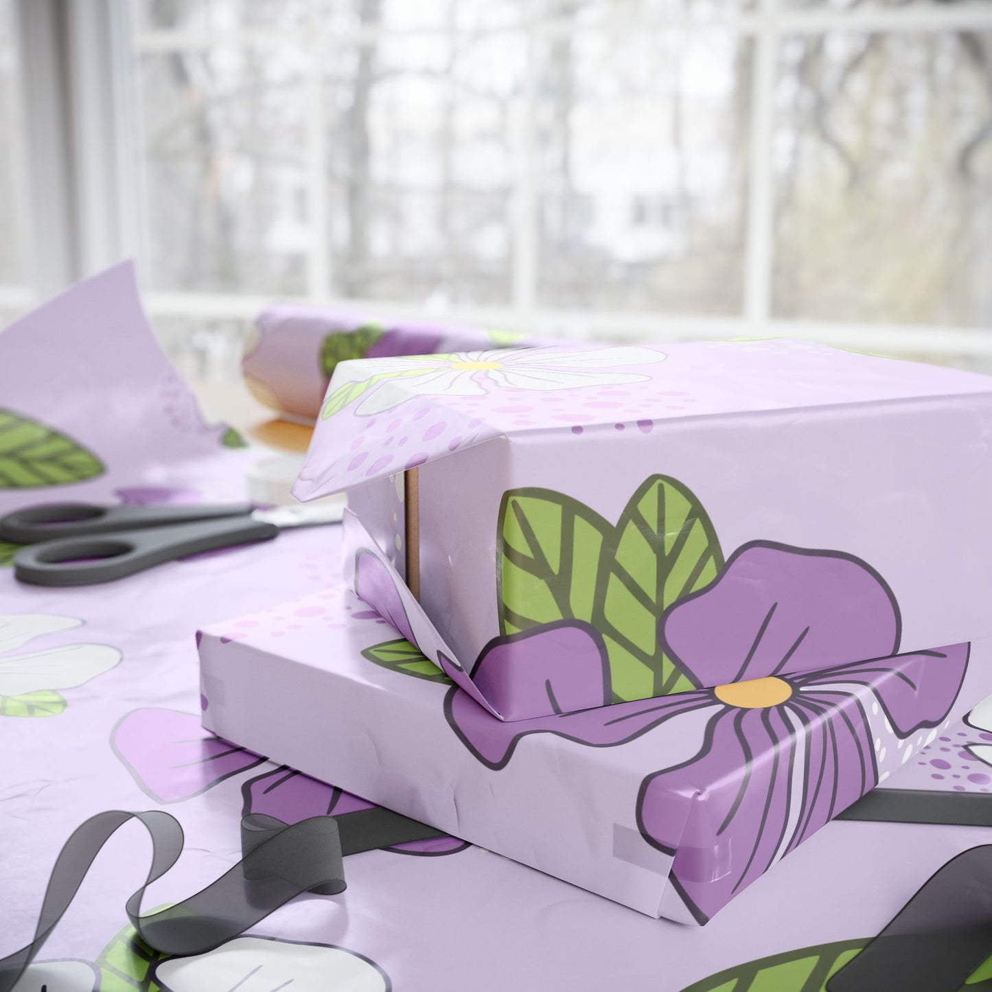 Purple Blossom Elegance | Premium Floral Wrapping Paper