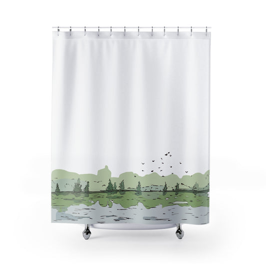 Flowing Freedom | River & Birds Shower Curtain