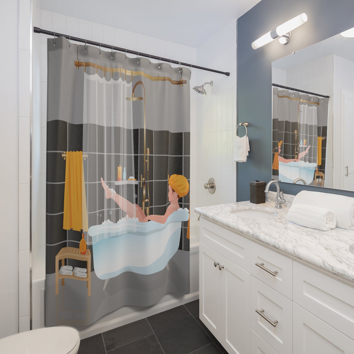 Artistic Shower Curtain | Girl in Bathtub | Elegant & Relaxing Bathroom Accent