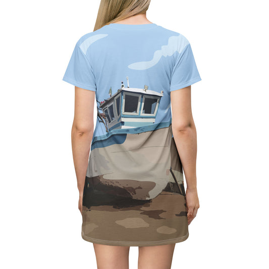 Fishing Boat T-Shirt Dress | Coastal Vibes – Artistic – Fresh & Fun