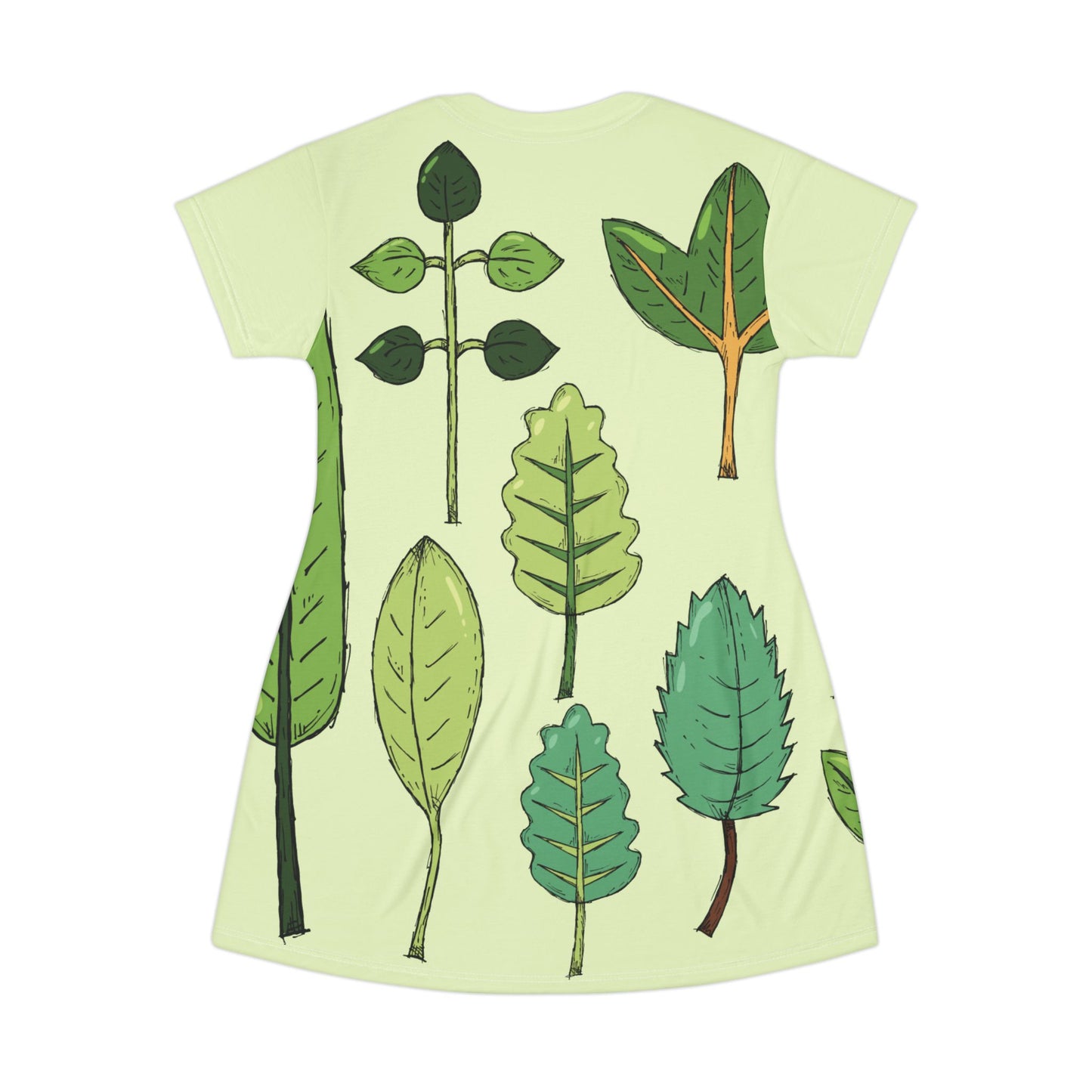 Forest Canopy Art | Artistic Leaf Pattern T-Shirt Dress for Free Spirits