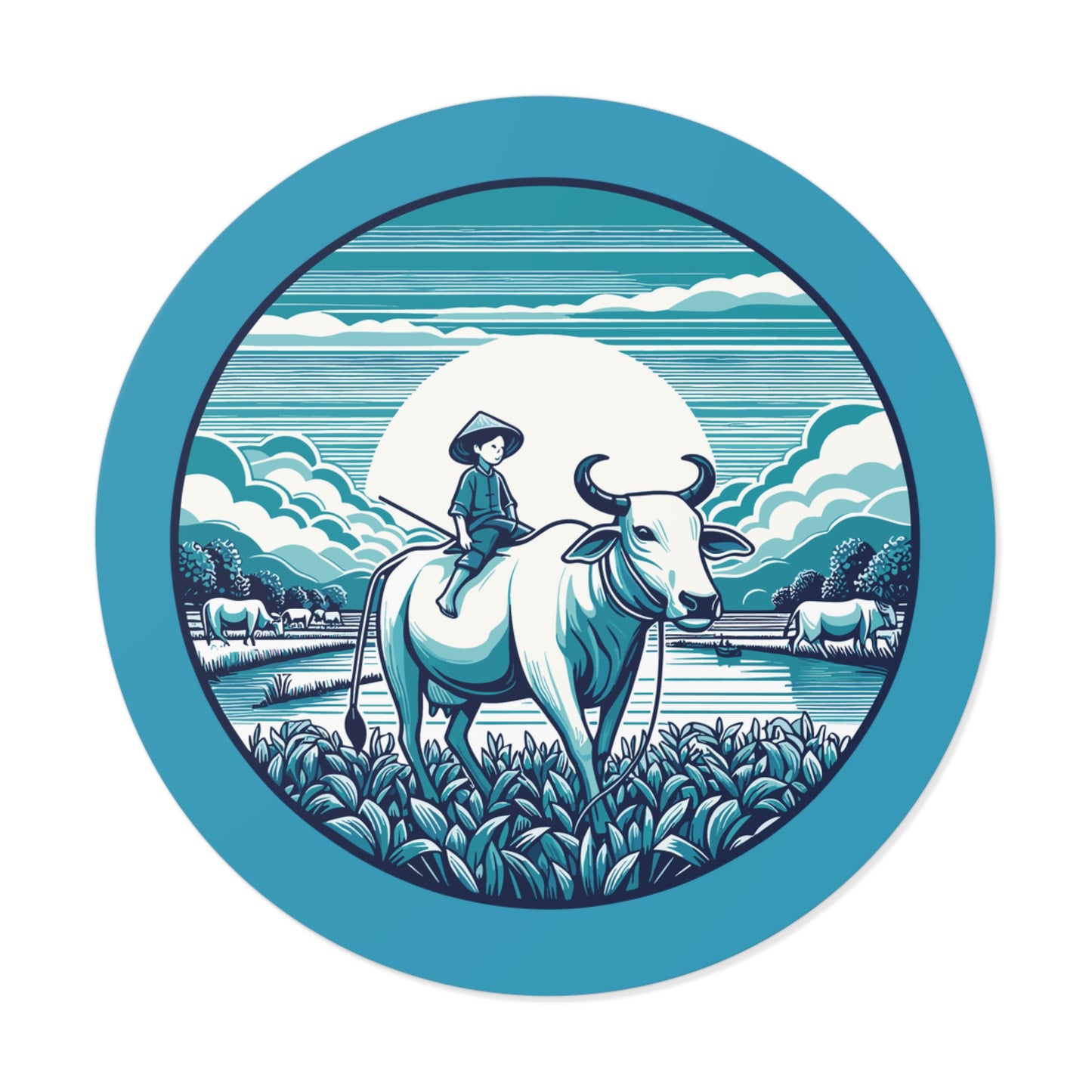 Round Sticker | Buffalo Boy in the Meadow