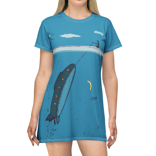 Deep Sea Submarine Voyage | Artistic Ocean-Inspired T-Shirt Dress