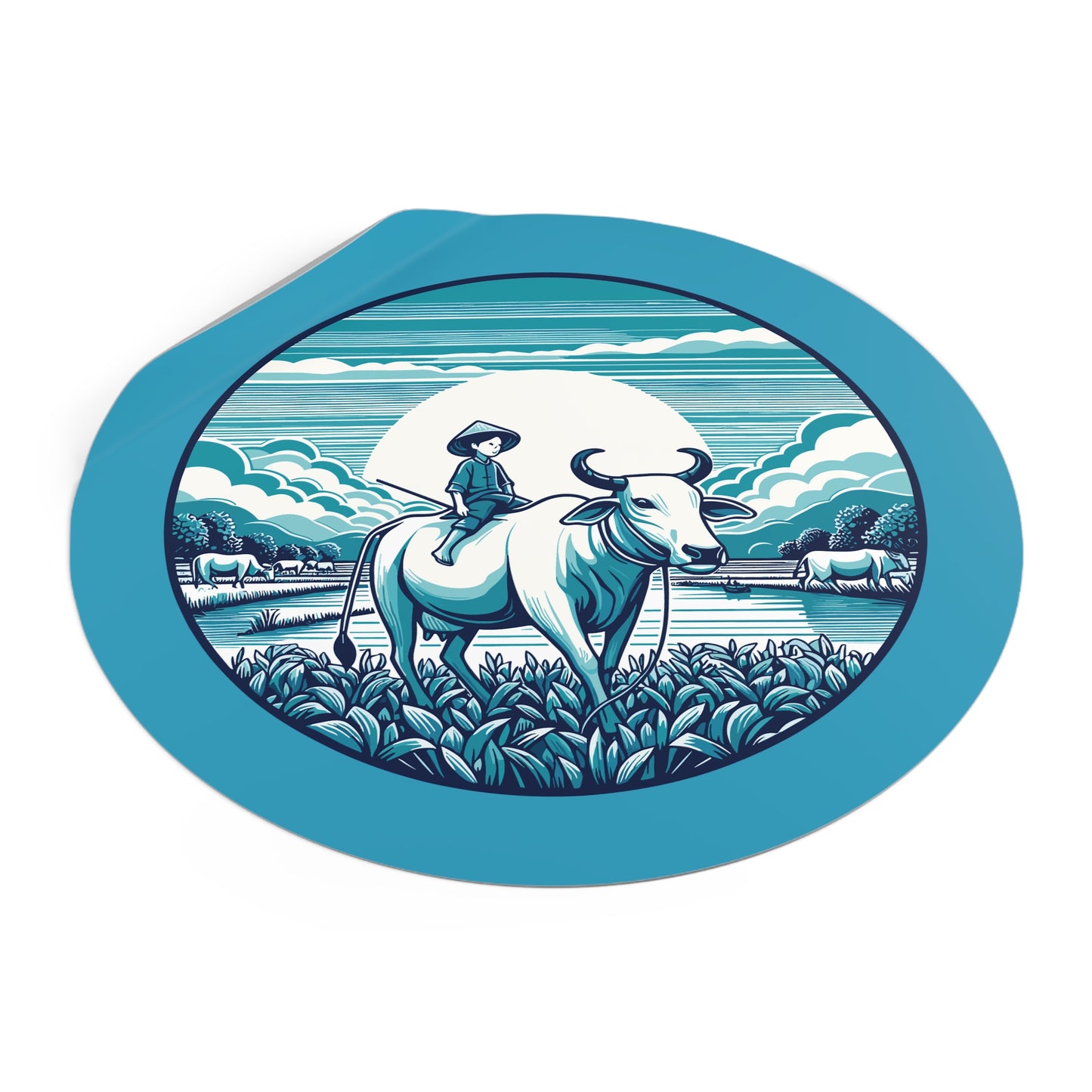 Round Sticker | Buffalo Boy in the Meadow