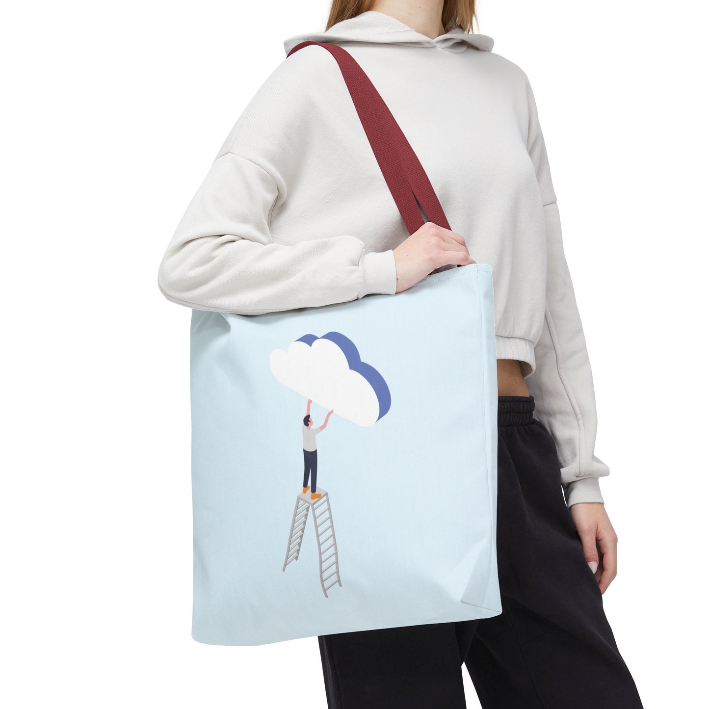 Hold Your Dreams | Artistic Tote Bag with Man Hugging a Cloud