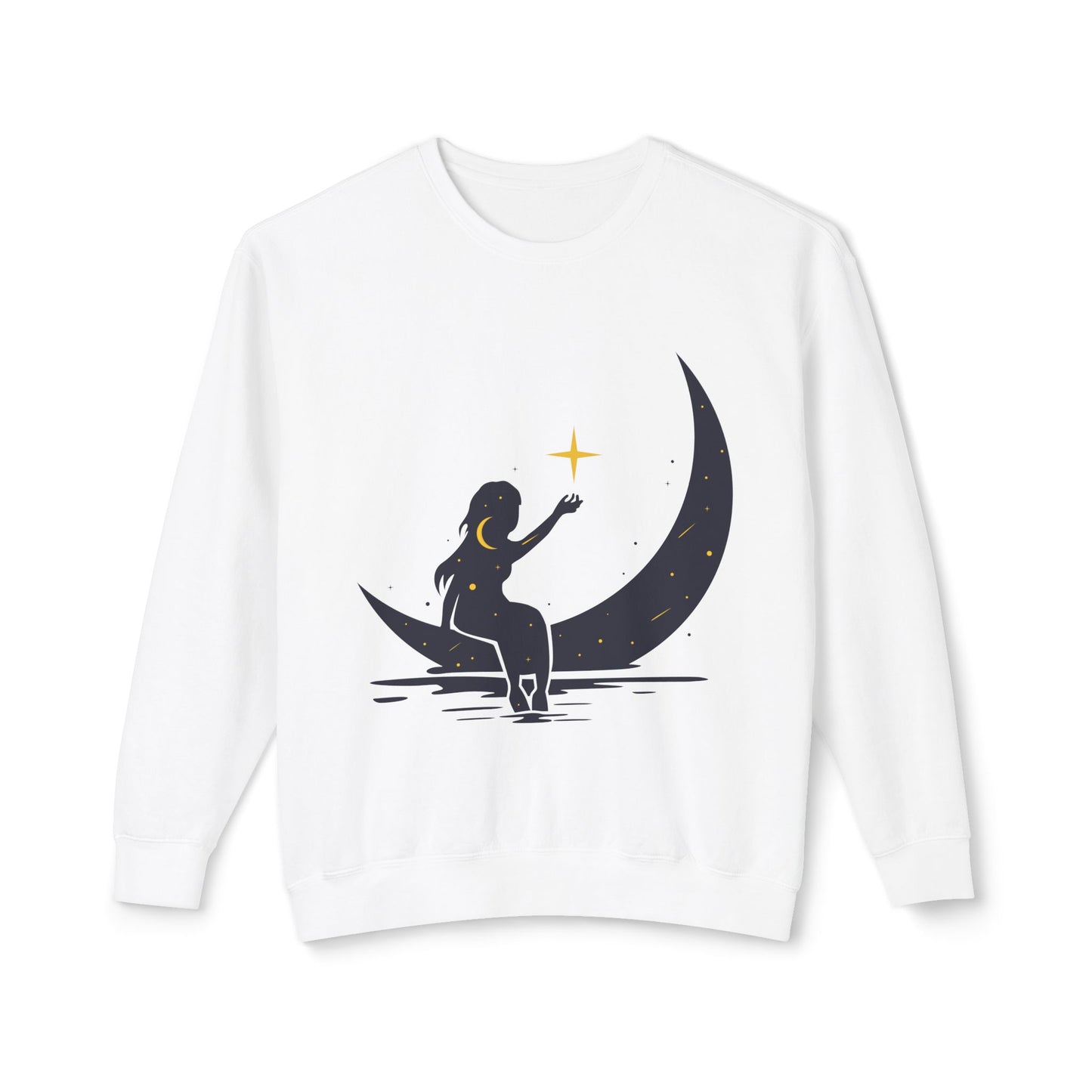 Unisex Lightweight Sweatshirt | Girl on the Moon & Sparkling Stars