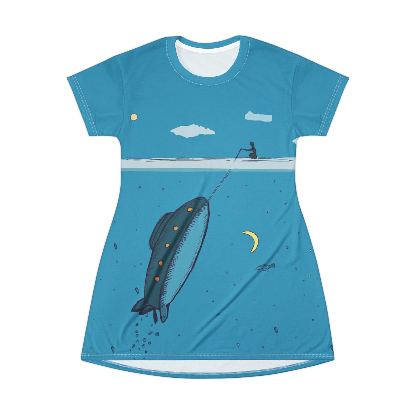 Deep Sea Submarine Voyage | Artistic Ocean-Inspired T-Shirt Dress