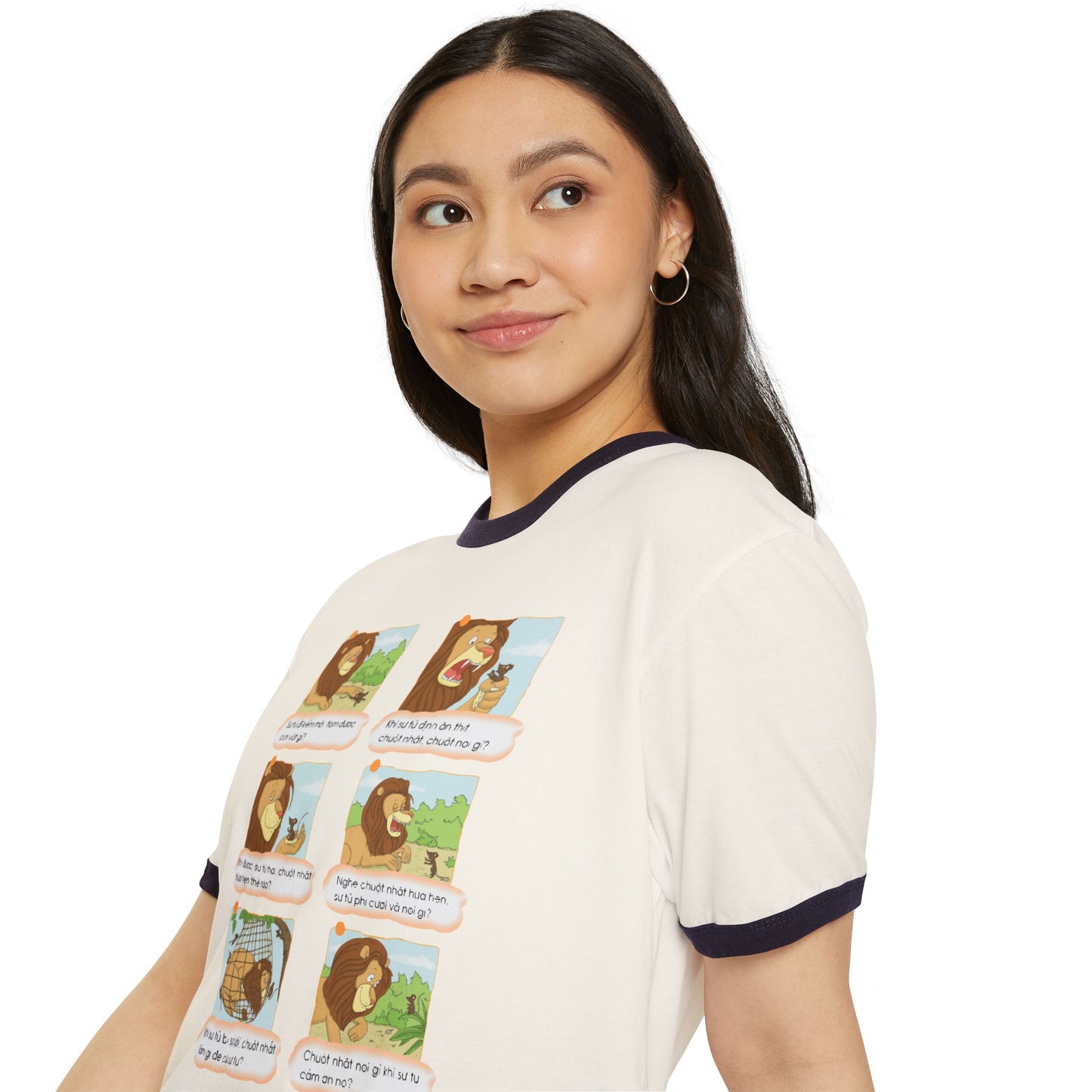 Premium Unisex Ringer T-Shirt | Lion and Mouse Friendship