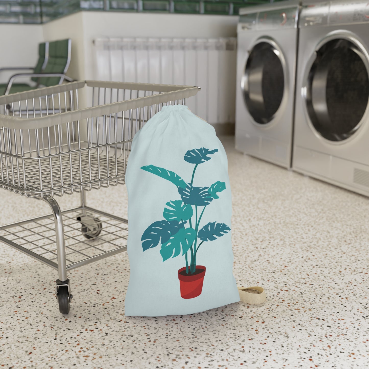 Large Laundry Bag | Green Monstera Plant Design