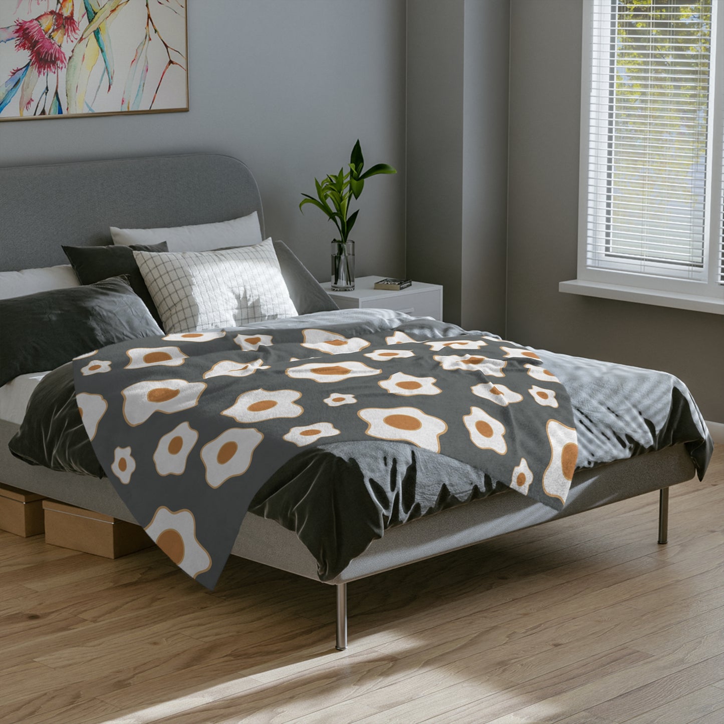 “Sunny Egg Blossom” Velveteen Blanket | Cute & Cozy Delight