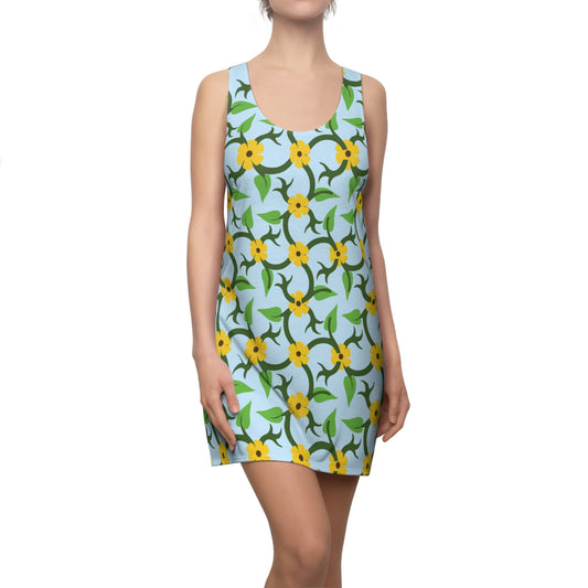 Women’s Racerback Dress | Vibrant Yellow and Green Floral Print