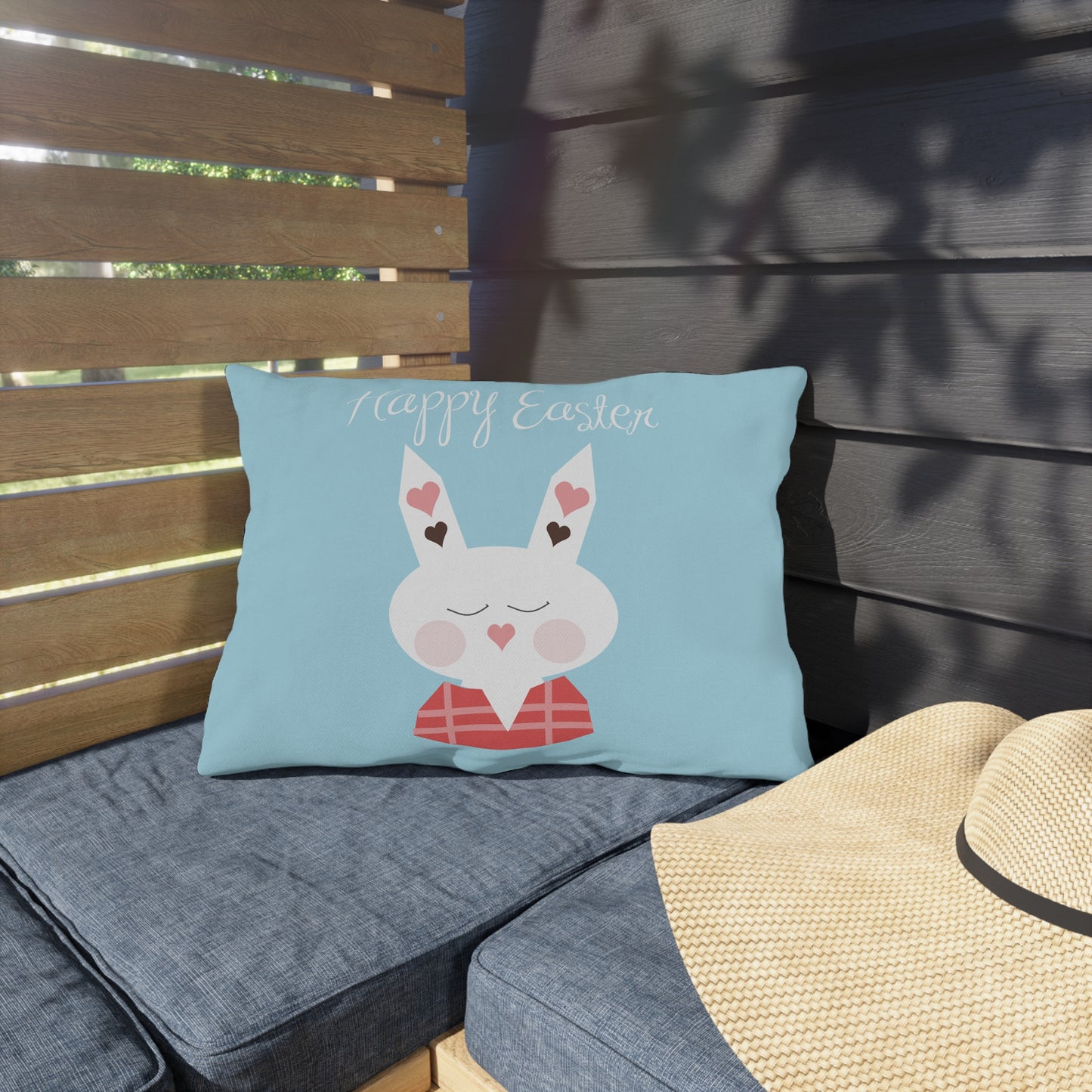 Easter Bunny Surprise | Cute Bunny in Easter Egg Outdoor Decorative Pillow