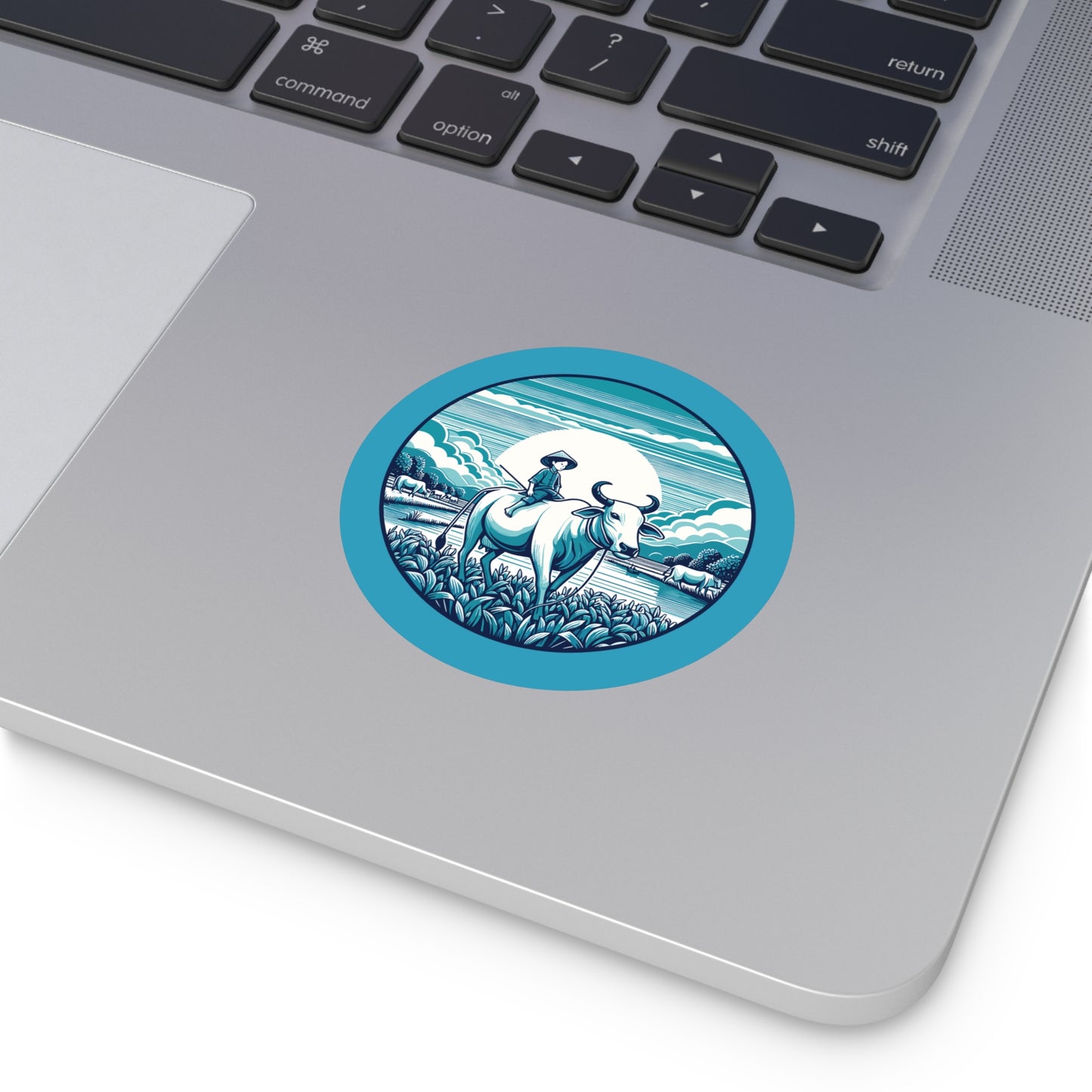 Round Sticker | Buffalo Boy in the Meadow