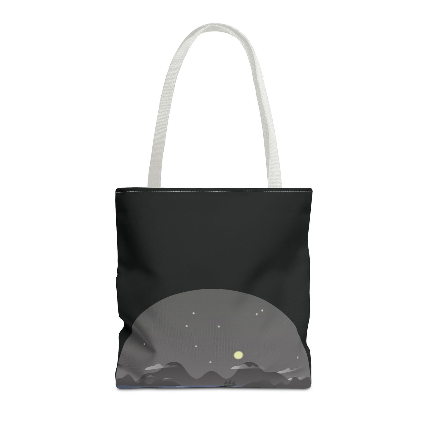 Midnight Voyage | Night Mountain Boat Landscape Tote Bag