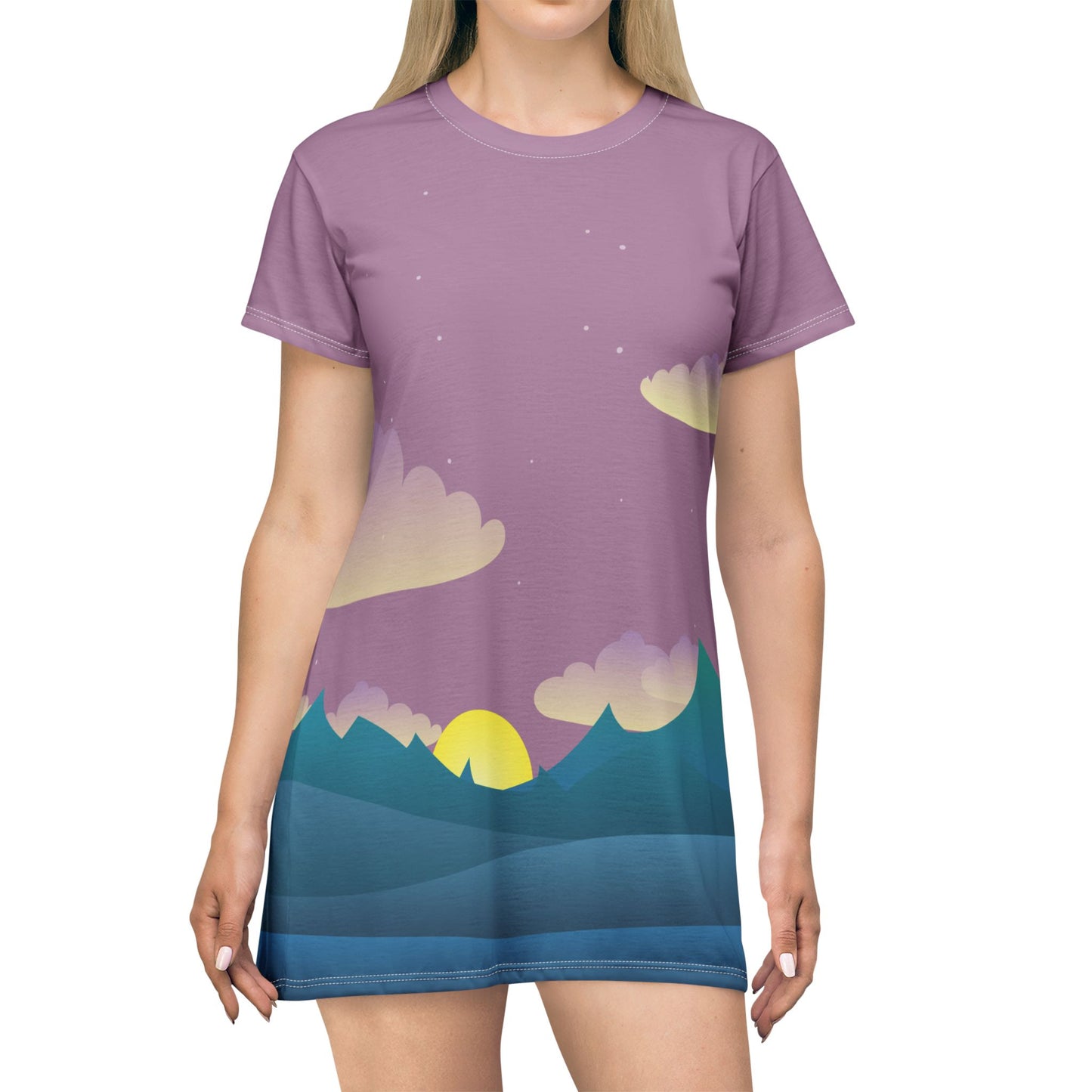Sunset Horizon T-Shirt Dress | Bold Style – Vibrant – Chill Anytime