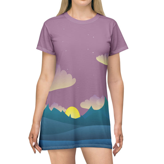 Sunset Horizon T-Shirt Dress | Bold Style – Vibrant – Chill Anytime