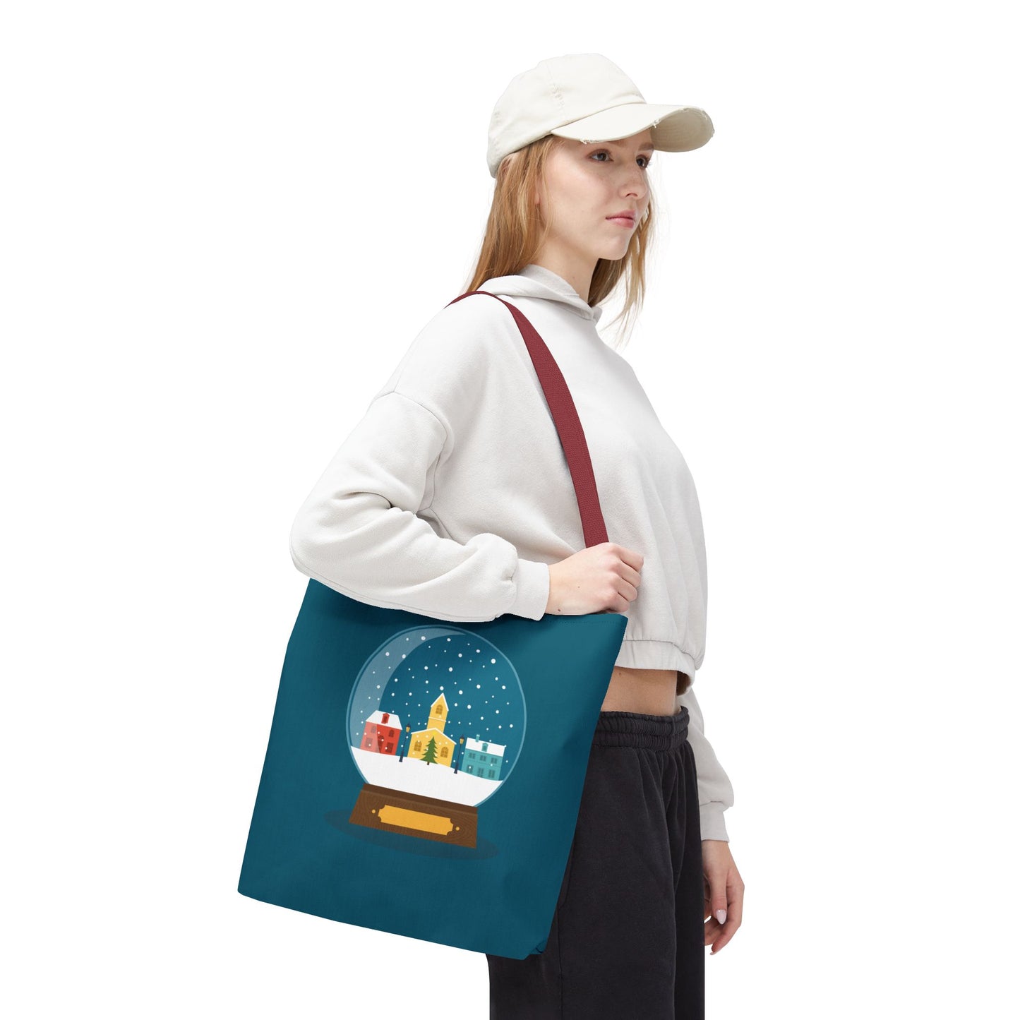 Winter Snow Globe Home | Cozy Winter House Tote Bag with Snow Globe Design