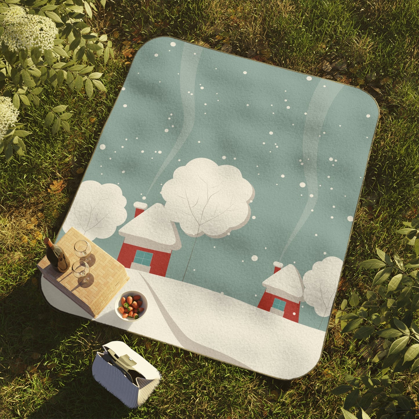 Winter Cozy Home | Tree and House Winter Picnic Blanket