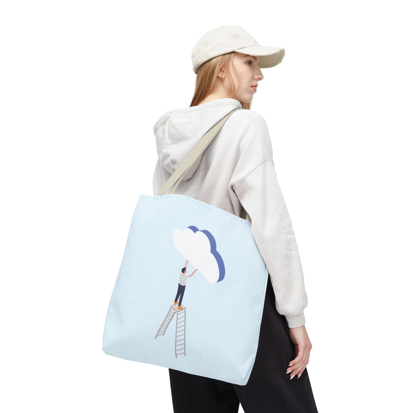 Hold Your Dreams | Artistic Tote Bag with Man Hugging a Cloud
