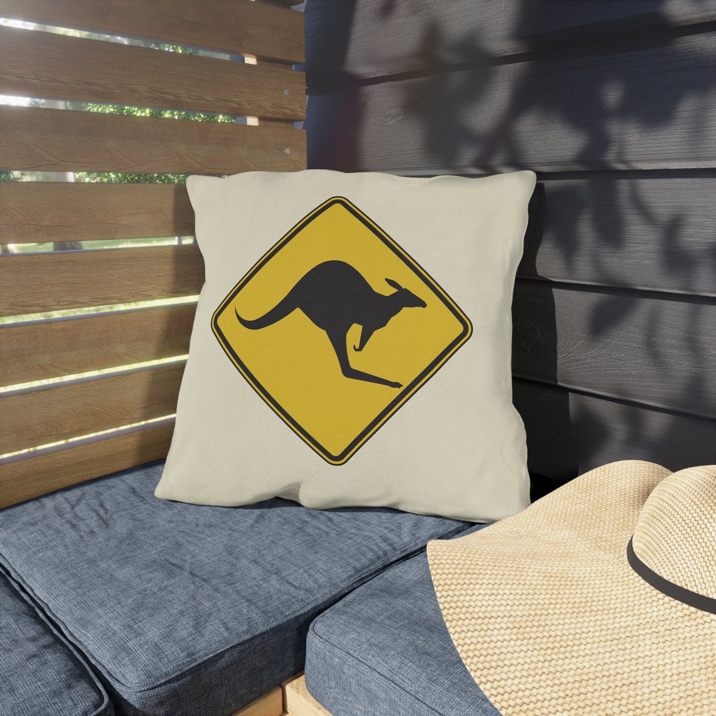 Kangaroo Warning Zone | Fun Artistic Outdoor Pillow for Playful Outdoor Spaces