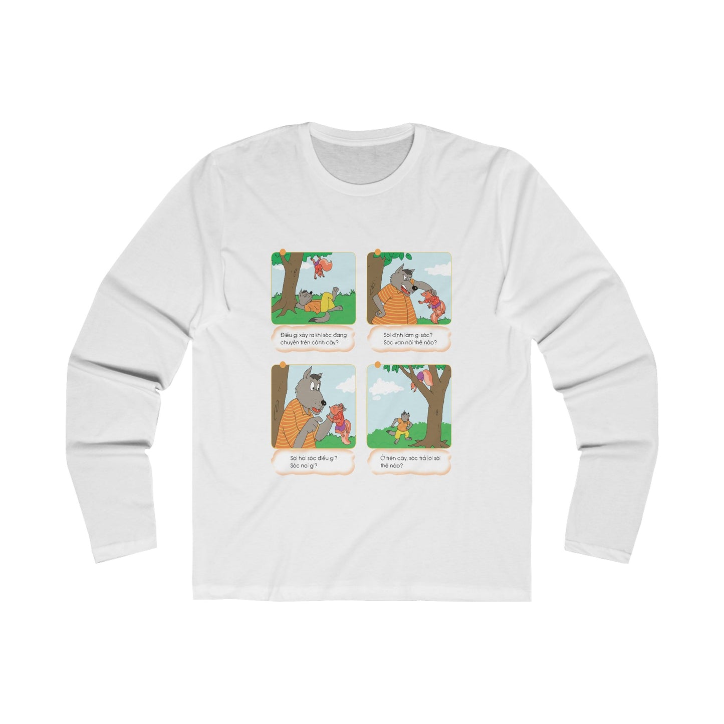 Premium Men's Long Sleeve Tee | Clever Wolf and Squirrel